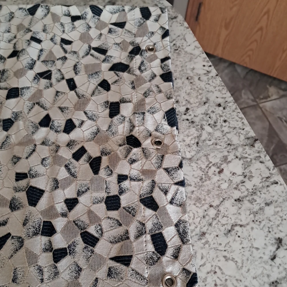Heavy Weight Fabric Shower Curtain Gray, Black, And Silver With New Silver Hooks